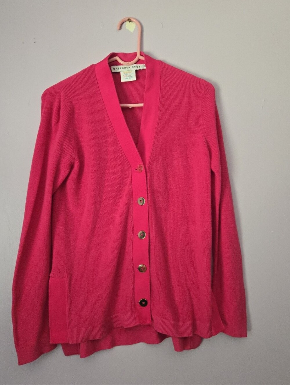 Gretchen Scott Designs MED Bright Pink Button-Front Cardigan